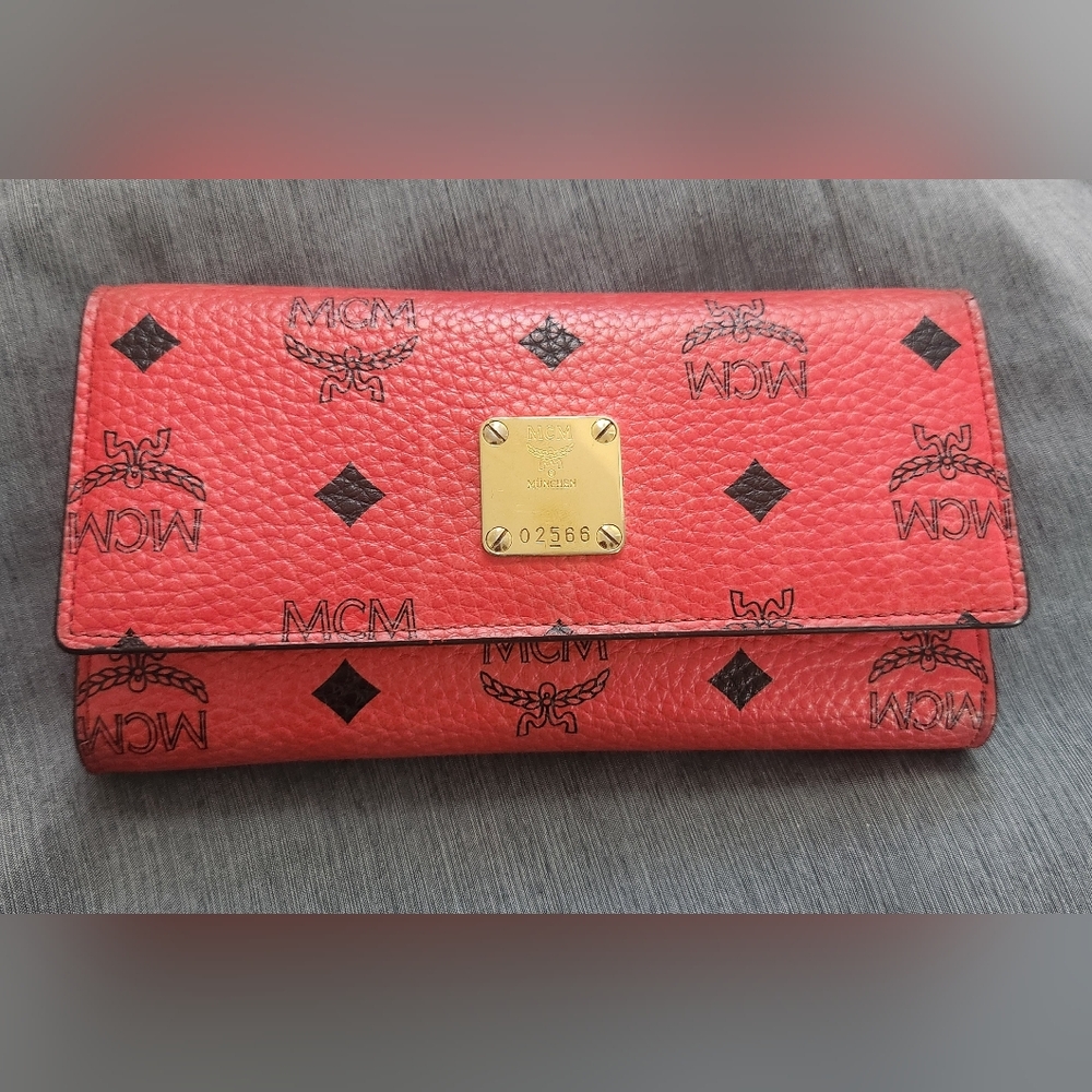 MCM Visetos Trifold Red Orange Long Wallet